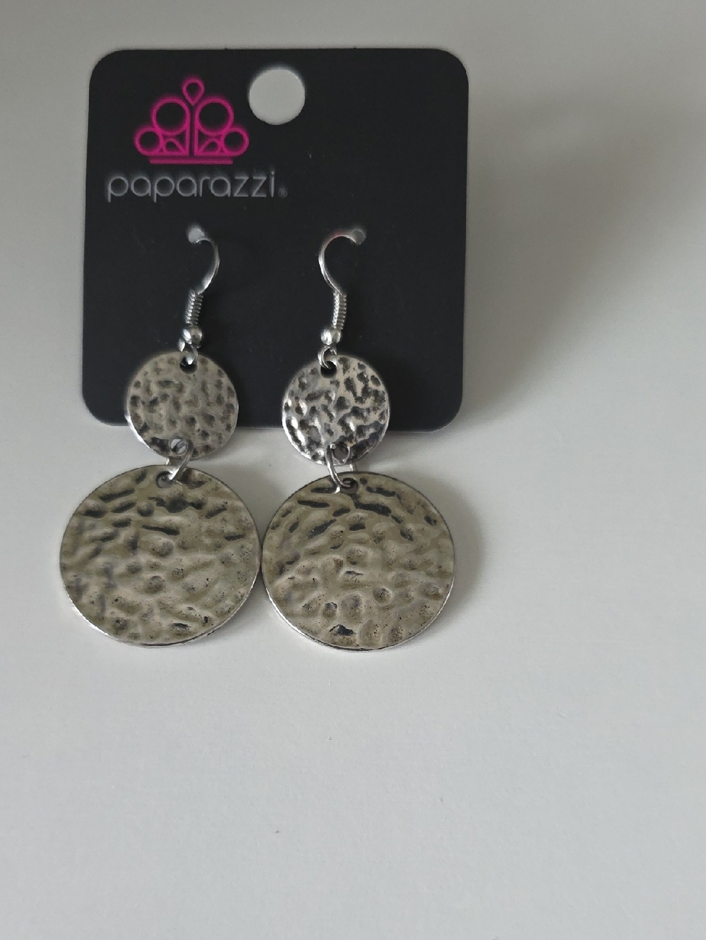 Paparazzi Silver Tone Textured Double Disc Dangle Earrings